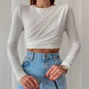 NWT PrettyLittleThing Cream Slinky Cross Front Top Size 14